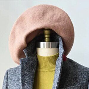 Free People Oversized French Wool Beret Hat in Light Camel